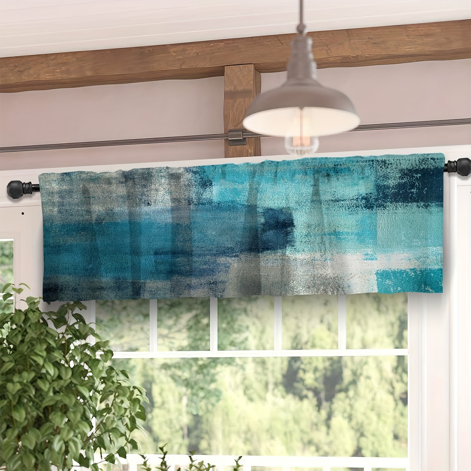 3pcs Turquoise Blackout Kitchen Curtains Tiers And Valances Set 3pcs For Windows Grey Kitchen Window Curtains Set, Modern Abstract Art Valances For Living Room(36" Tiers Set)