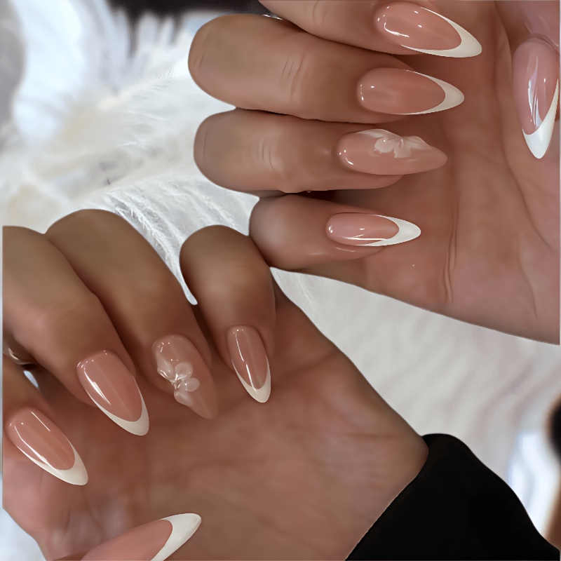 24pcs nail art featuring milky white french edges three - Temu