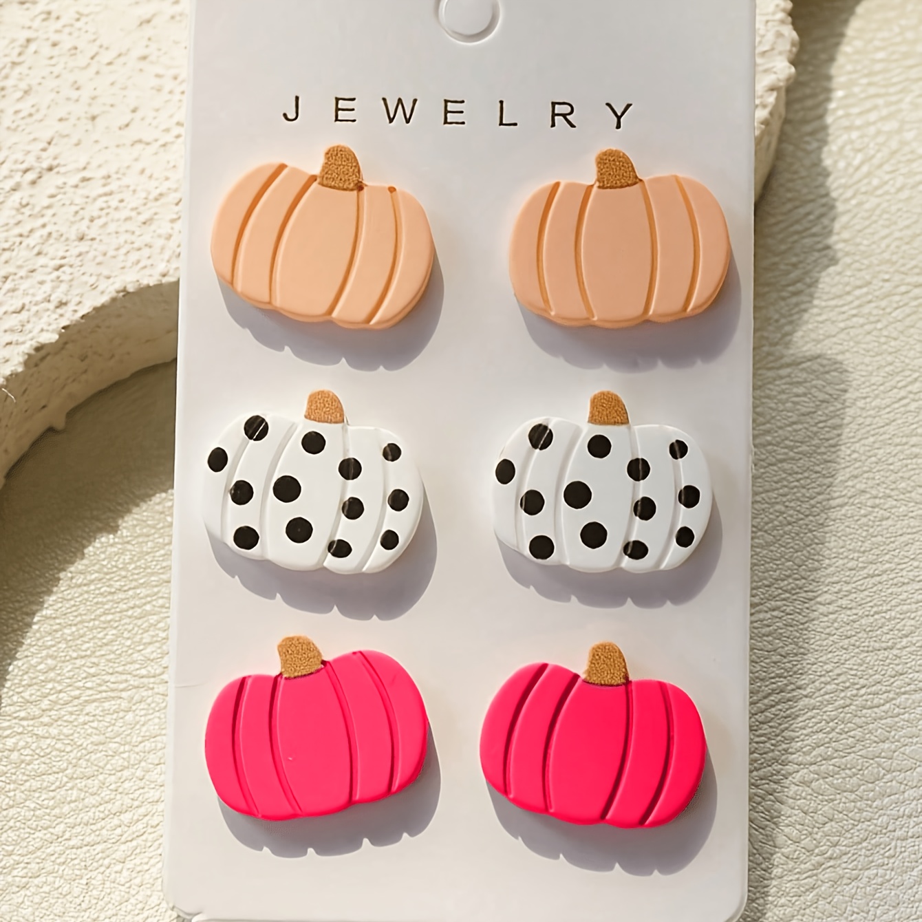 TEMU 3 Pairs/set Halloween Cute Pumpkin Acrylic Stud Earrings For Women, Clay Texture Vintage Minimalist Versatile Holiday Party Gift