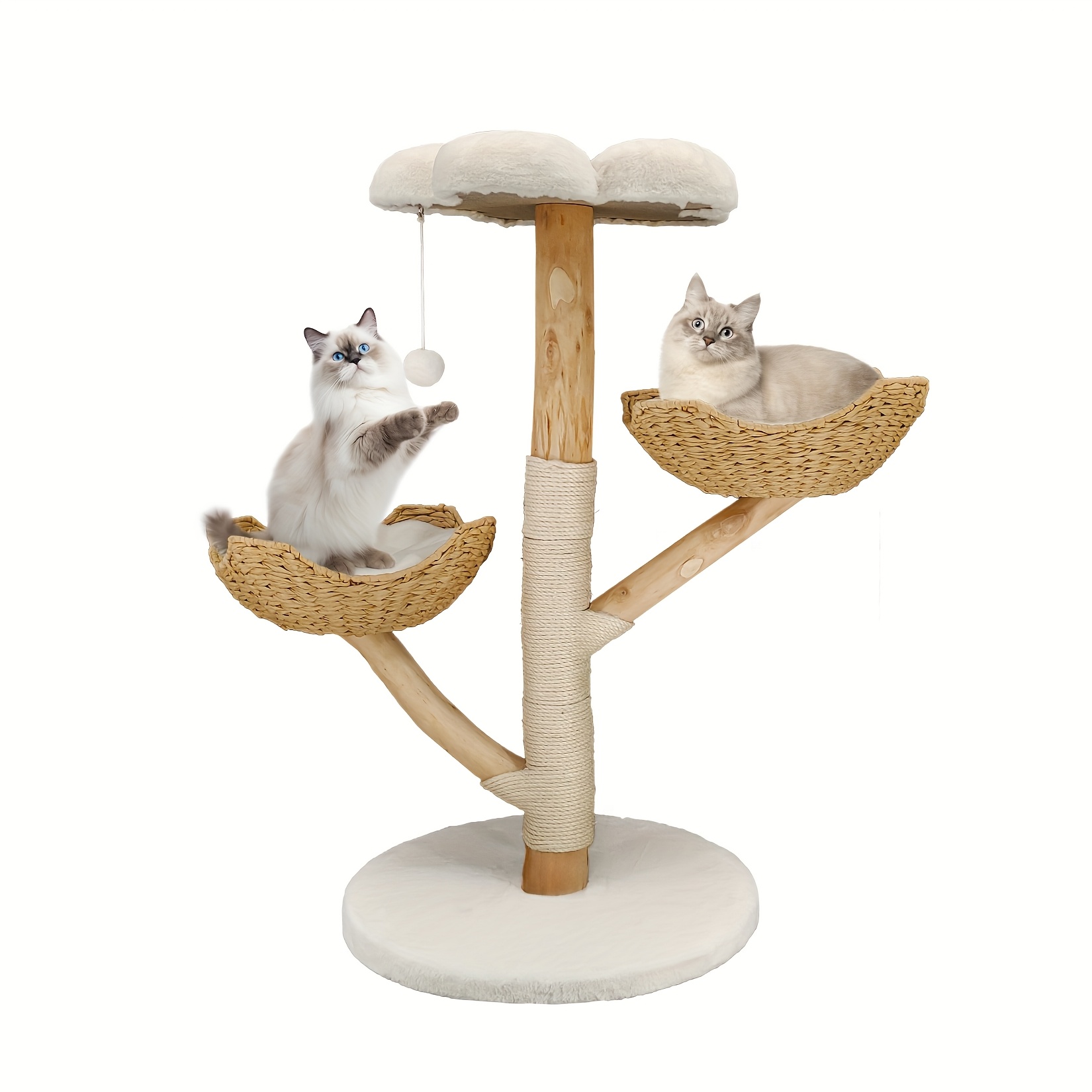 TEMU 111cm Cat Tree Tower, Multi-level Plush Cat Condo With Scratching Posts, Perches, Hammock, Cave, Stable And Anti-tilt Cat House For