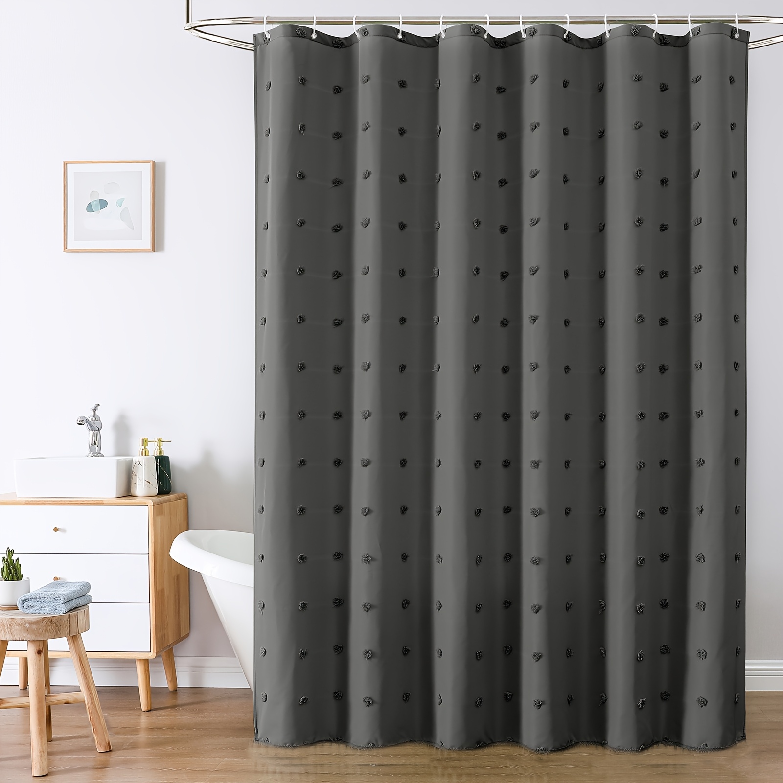 Bohemian Chic Polka Dot Shower Curtain with White Hooks, Machine Washable