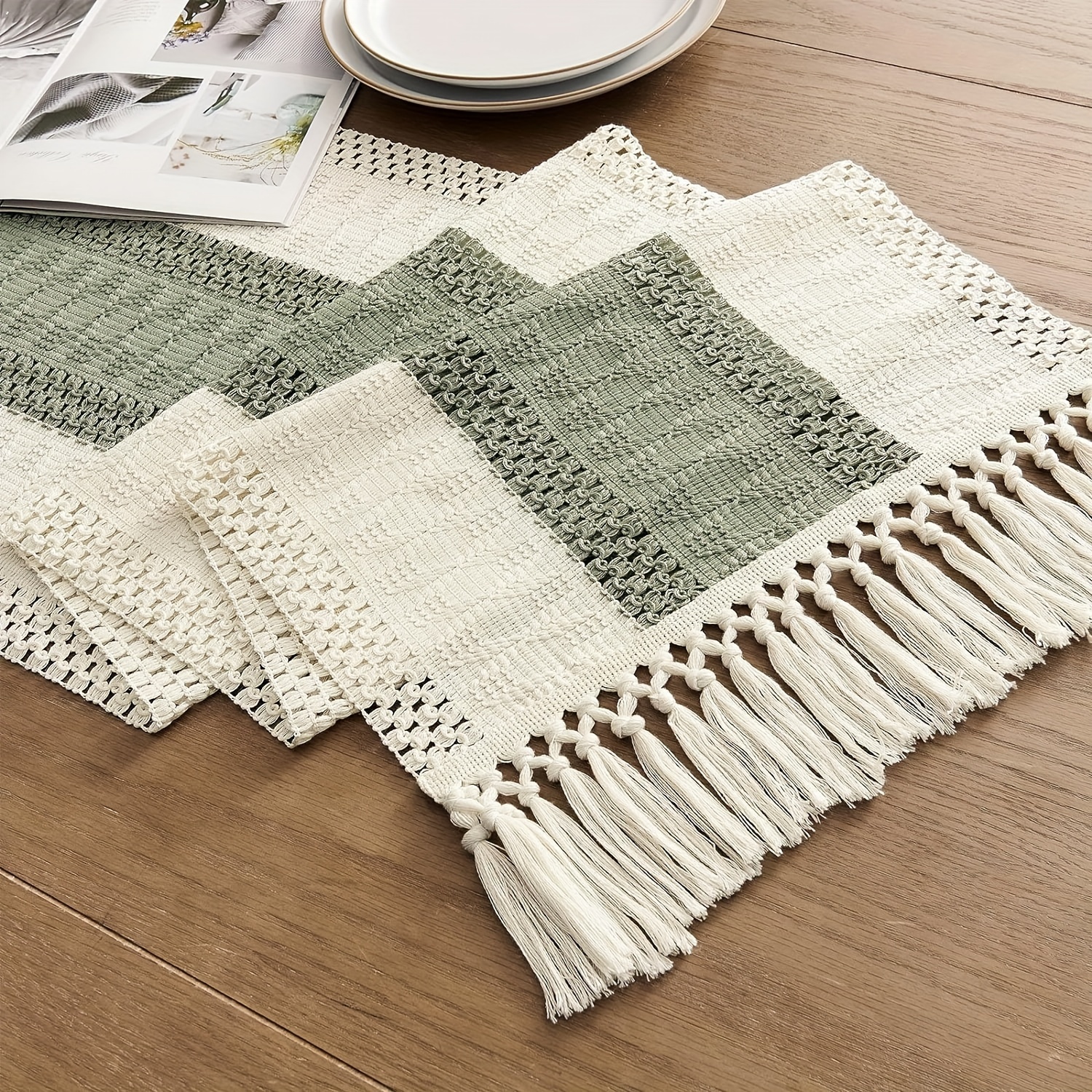 

Bohemian Macrame Table Runner, Striped Polyester, Farmhouse Home Decor For Bridal Shower, Dining - Runner For Christmas Decoration