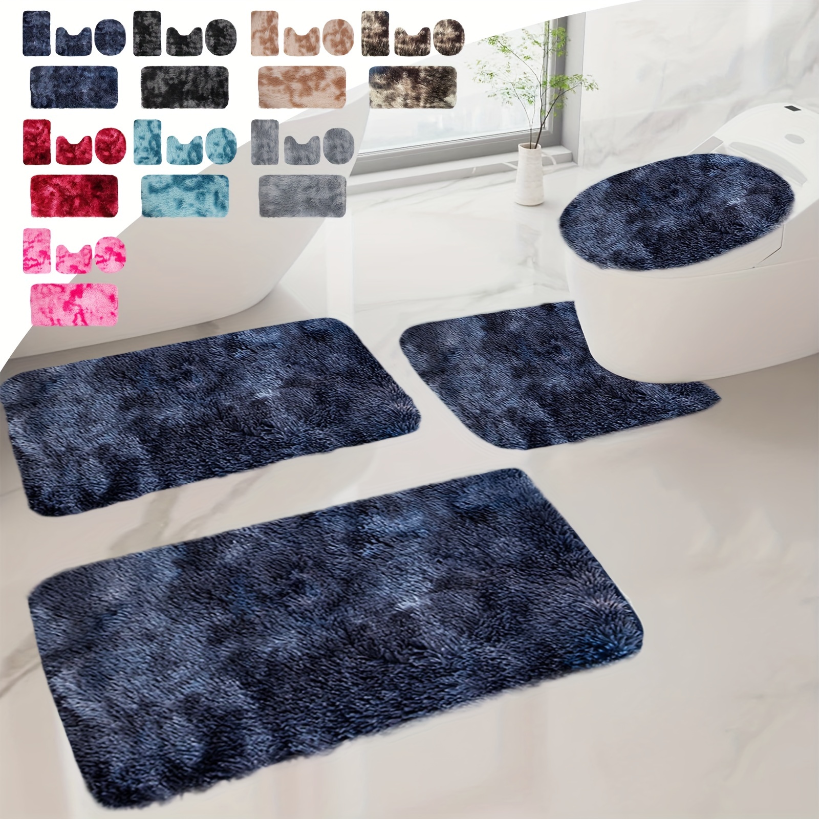 

Mixed Colors Bath Mats 4 Set Bathroom Rugs For 4 Pcs Luxury Toilet Mats Universal Soft Comfortable Water Absorption Non-slip Machine Washable Dark Color