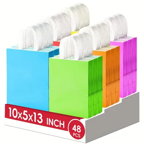 48pcs of 10x5x13 inch colorful gift bags multi paper bags clothing shopping bags with handles gift packaging bags candy bags retail bags takeaway bags wedding birthday and party supplies valentines day christmas easter mothers day paper bags