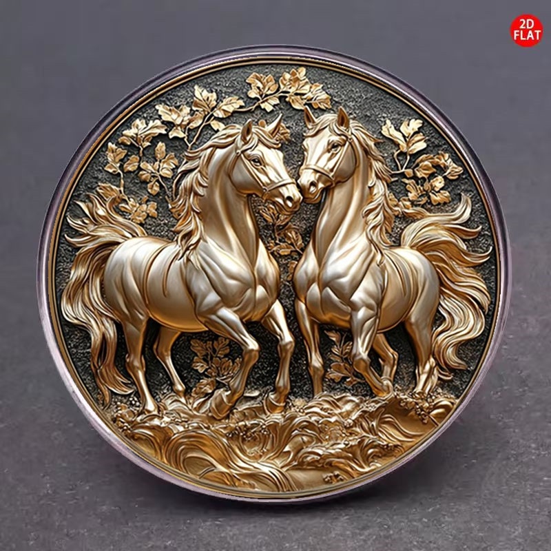 TEMU 2d Flat - 1pc 2d Flat Stainless Steel Brooch, Golden Horse With Leaf Brooch, Women's Brooch, Brooch Jewelry, Men's Brooch, Pins And Brooches,