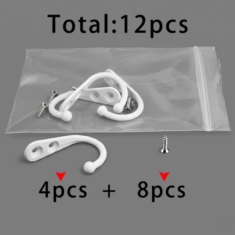 TEMU 4 -shaped Round Head Hooks + 8 Silvery 2.5x10 Screws, Total 12pcs. White Single-hook Round Bead Hooks, Nordic Minimalist Wall-mounted Coat And