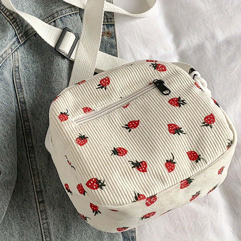 

Chic Strawberry Corduroy Crossbody Bag For Women - Adjustable Strap, Zip Closure, , , Shoulder Bag