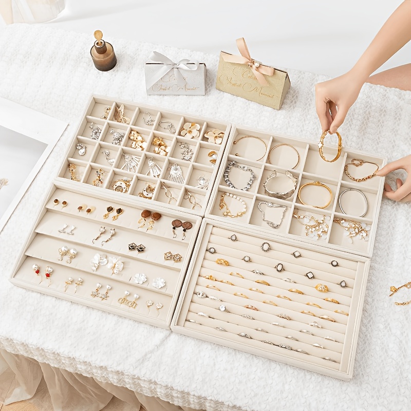2pc Beige Jewelry Trays Organizer for Drawer Storage