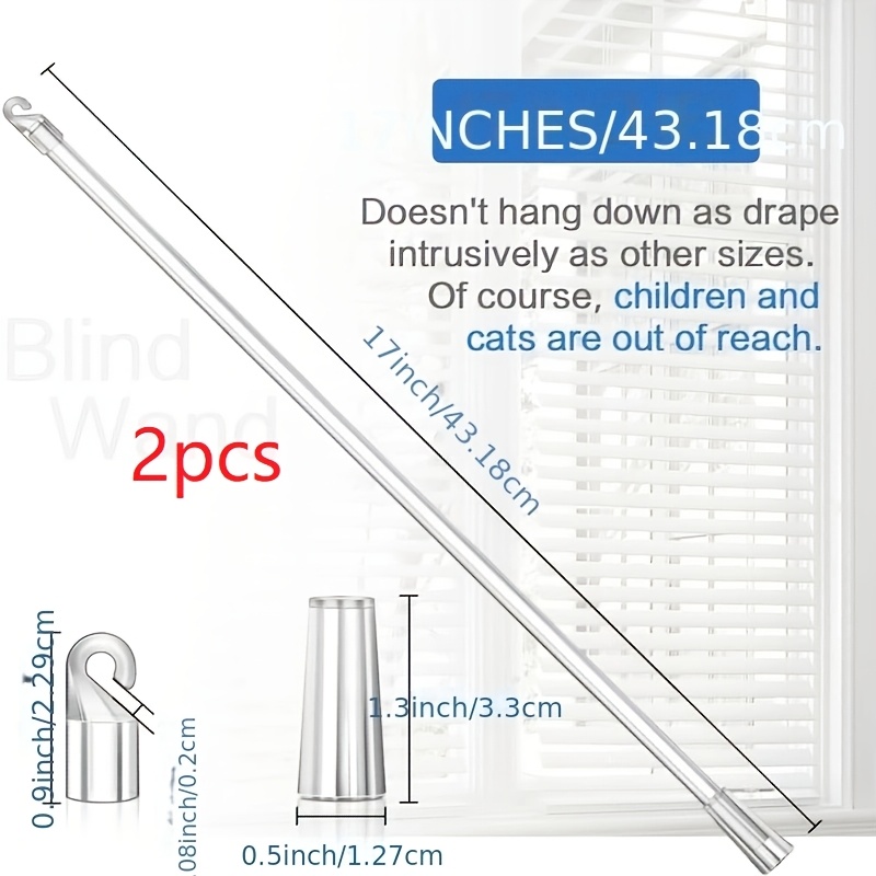 TEMU 2pcs; 17-inch Vertical Blind Replacement Parts; Blind Wand With Hooks And Handle; Clear Plastic Blind Opener; Long Window Blind Wand; Tilt