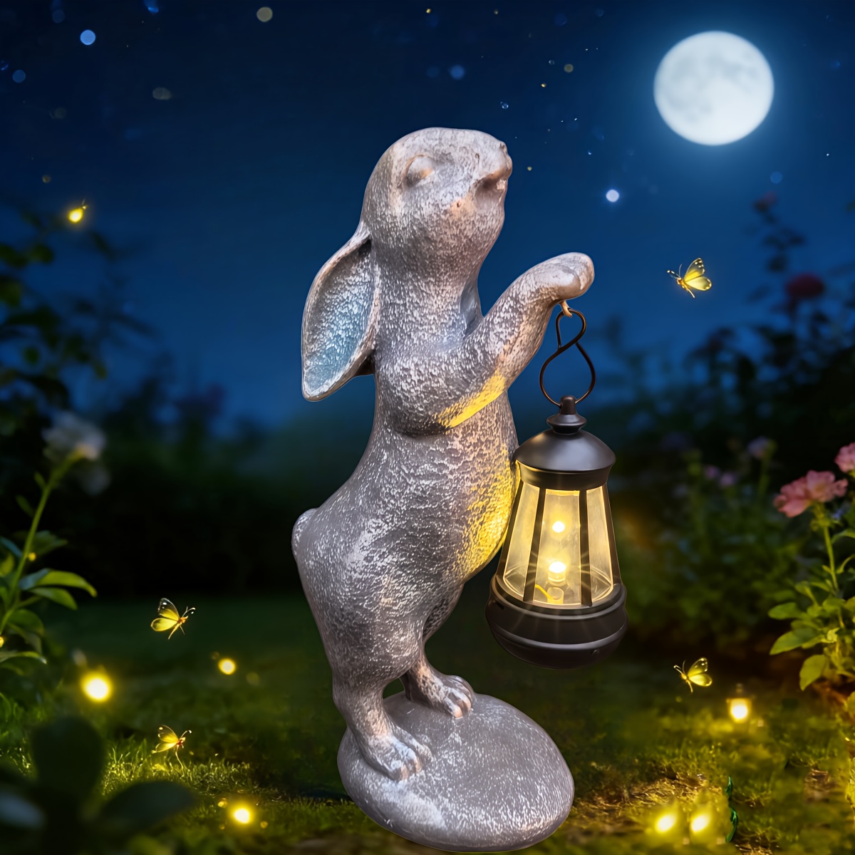TEMU Solar Garden Outdoor Statues, Garden Rabbit Lantern Solar Ornament, Garden Outdoor Statues With Solar Lantern Outdoor Bunny Figurines