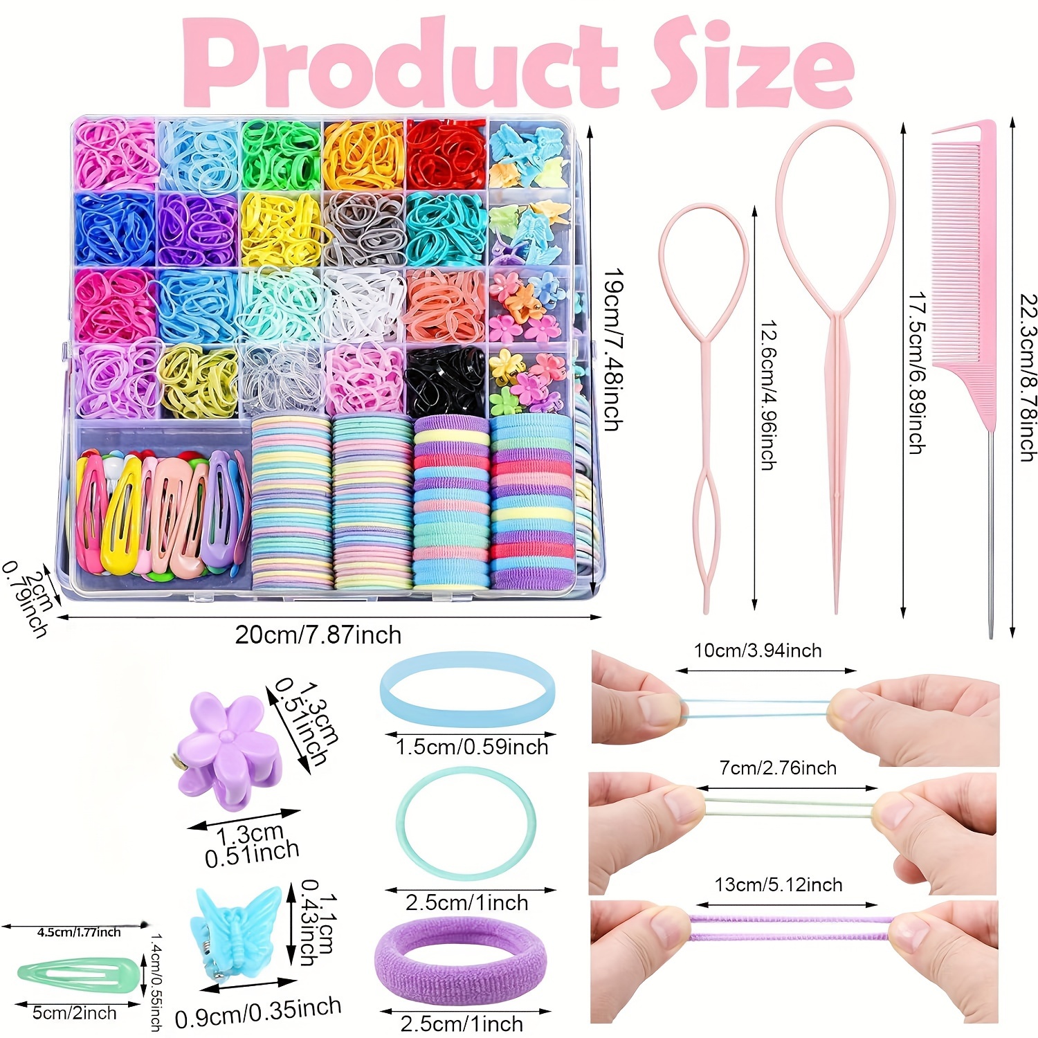 1543pcs Elastic Hair Tie Set with Storage Box