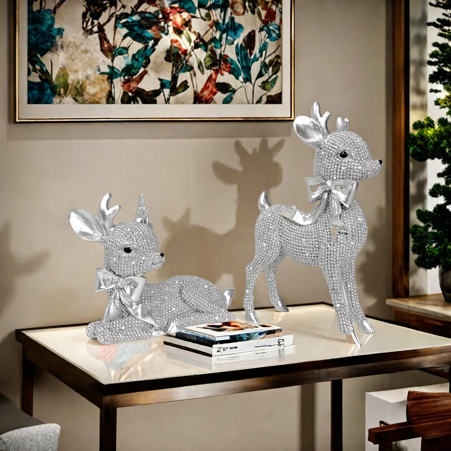 TEMU 2 stuks Kralen Vlinder en Eland Sculptuur Decor, Materiaal, Slaapkamer en Bureau Huisdecoratie, 2025 Kerstversiering