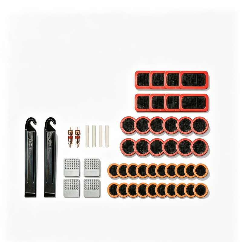 TEMU Kit di riparazione pneumatici bici, toppa autoadesiva in gomma per camere d'aria con scatola di immagazzinaggio, leva per pneumatici, strumento
