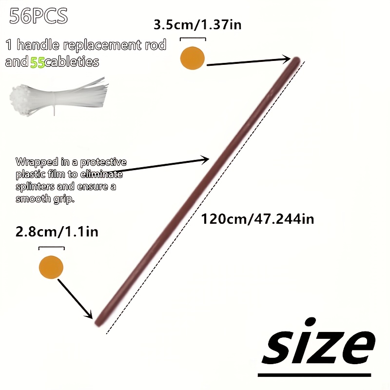 TEMU 56pcs-47 Inch Wooden Handle Replacement Rod, Lightweight Solid Hardwood Shaft With -free Plastic Film, Non-slip Grip, Universal Fit For Shovel