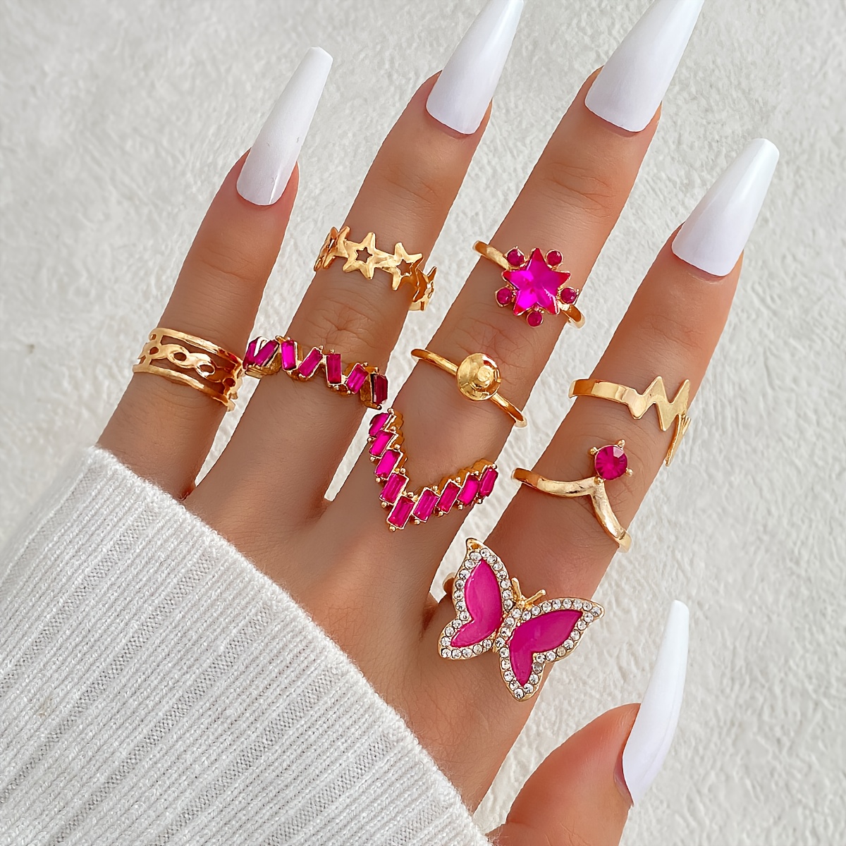 TEMU Red Synthetic Synthetic Zirconia Star Stackable Ring, Fashion Women's Rings