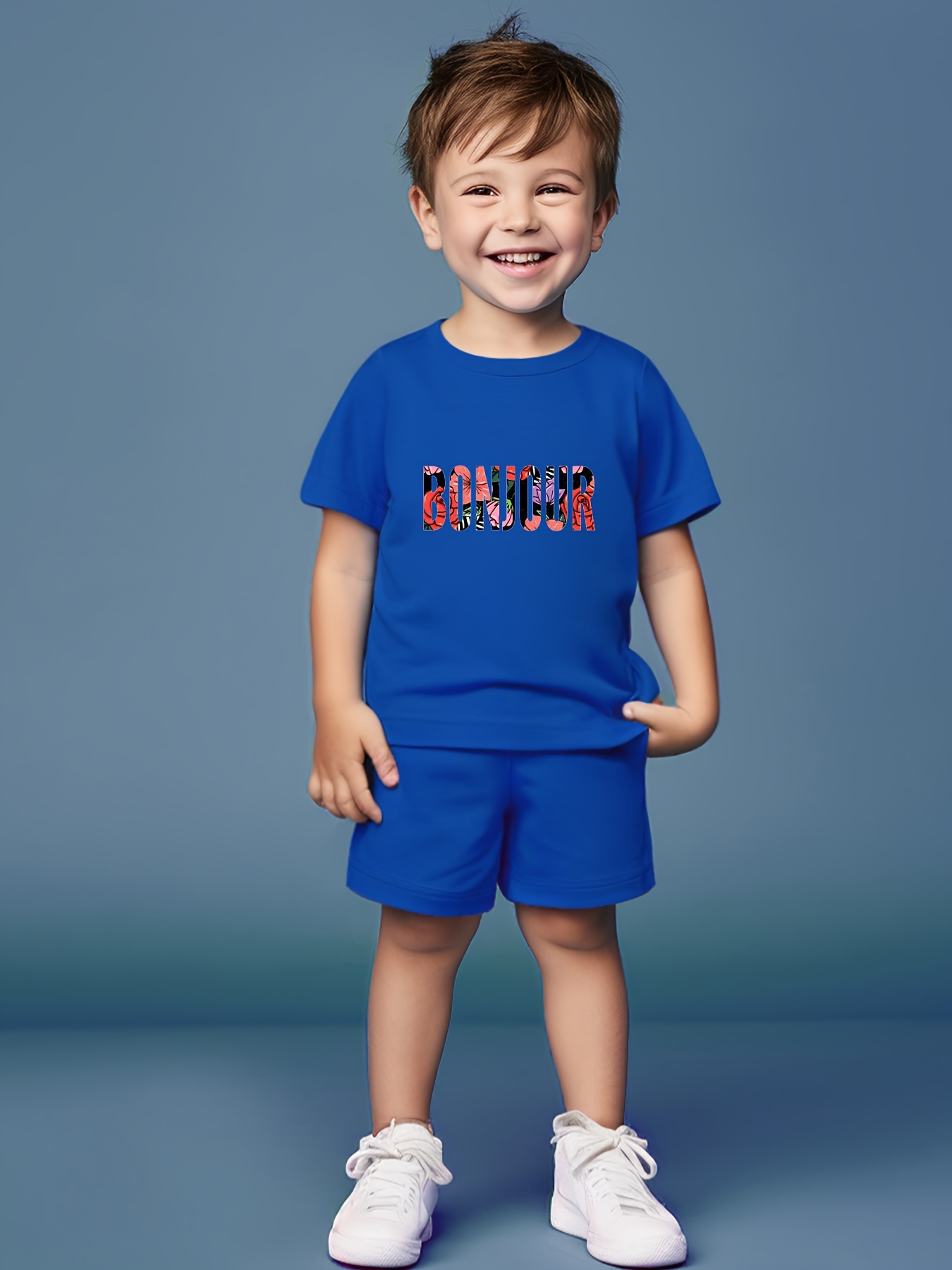2pcs Baby Boy Geometric Print Short-sleeve T-shirt and Shorts Set