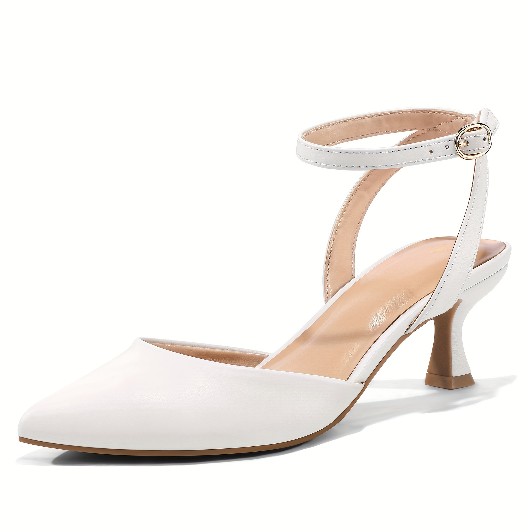 Women Inch Kitten Heels Pumps Ankle Strap Sexy Pointed Toe Dress  Sandals For Wedding And Party