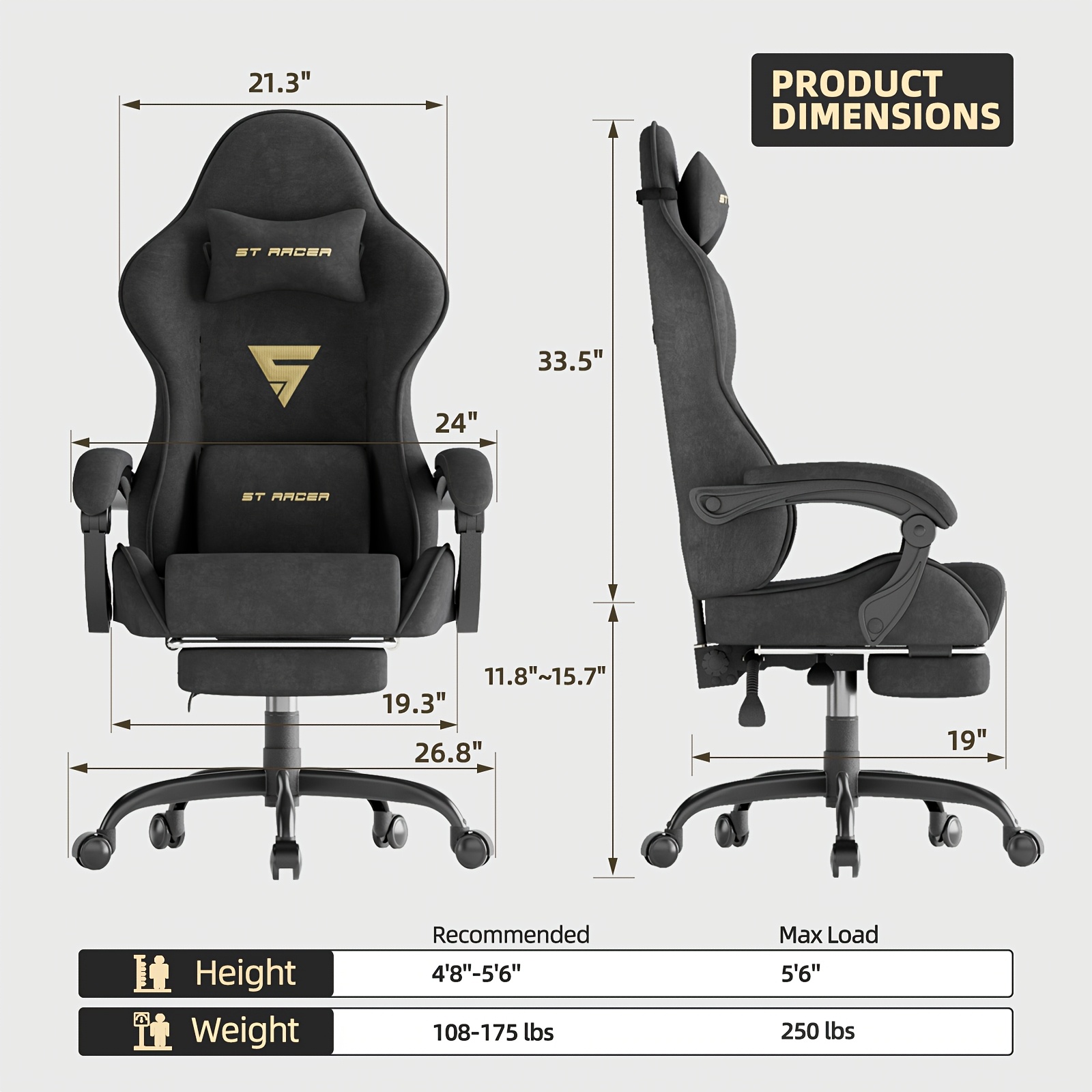 Velvet Ergonomic Gaming Chair, 65x50x72cm Dimensions, 90°-125° Recline, With Retractable Footrest And Massage Lumbar Pillow, Armrest And Height Adjustable, Home Bedroom Office Computer Chair