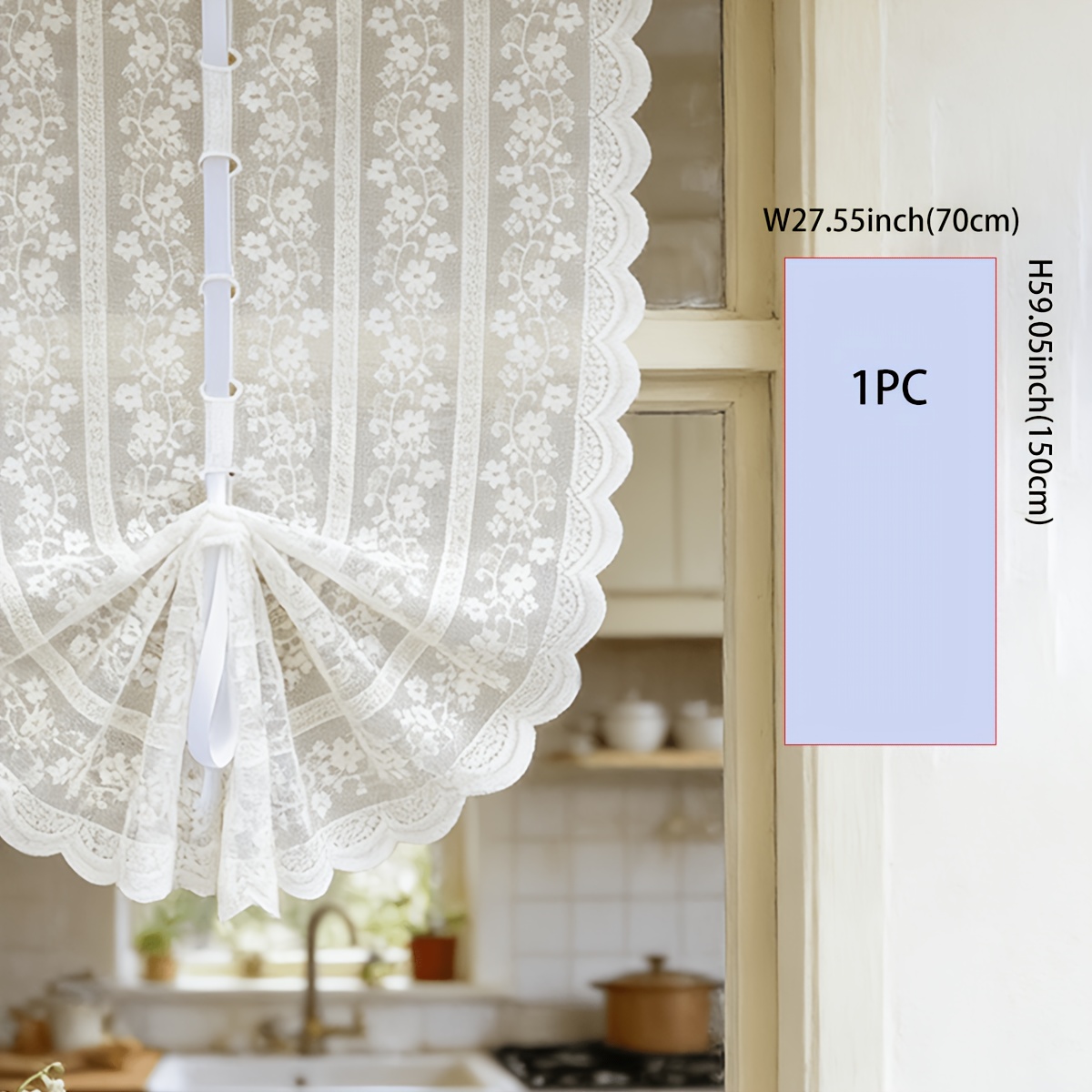 TEMU 1pc Rod Pocket Small Window Curtain, Privacy-blocking Decorative Curtain, Suitable For Bedroom, Kitchen, Bathroom, Study, Door, Window, And