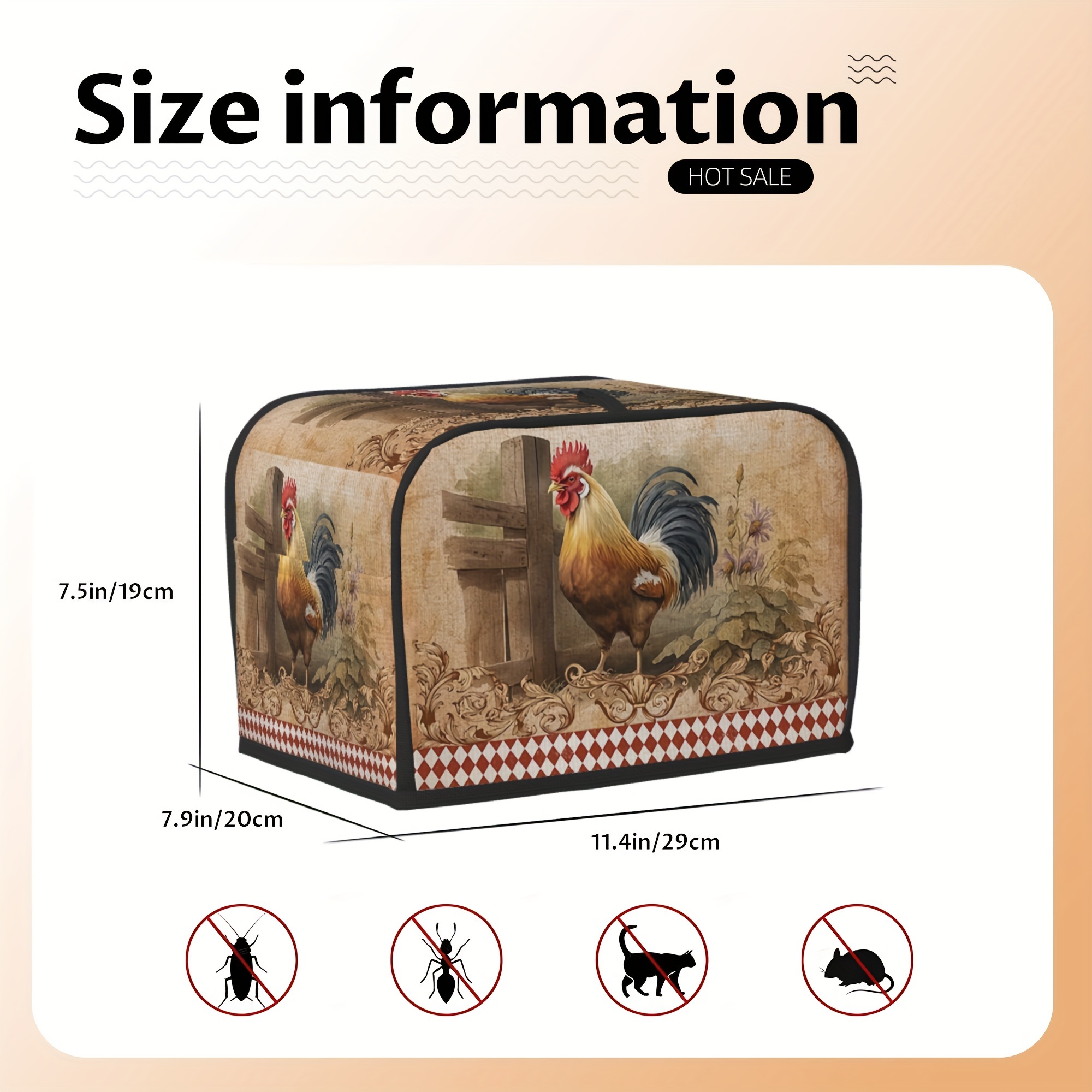 popular   1pc toaster cover vintage rooster print 2   wide slot bread maker cover kitchen small appliance covers stylish kitchen organizer bag for small appliances easy clean kitchen accessories details 9