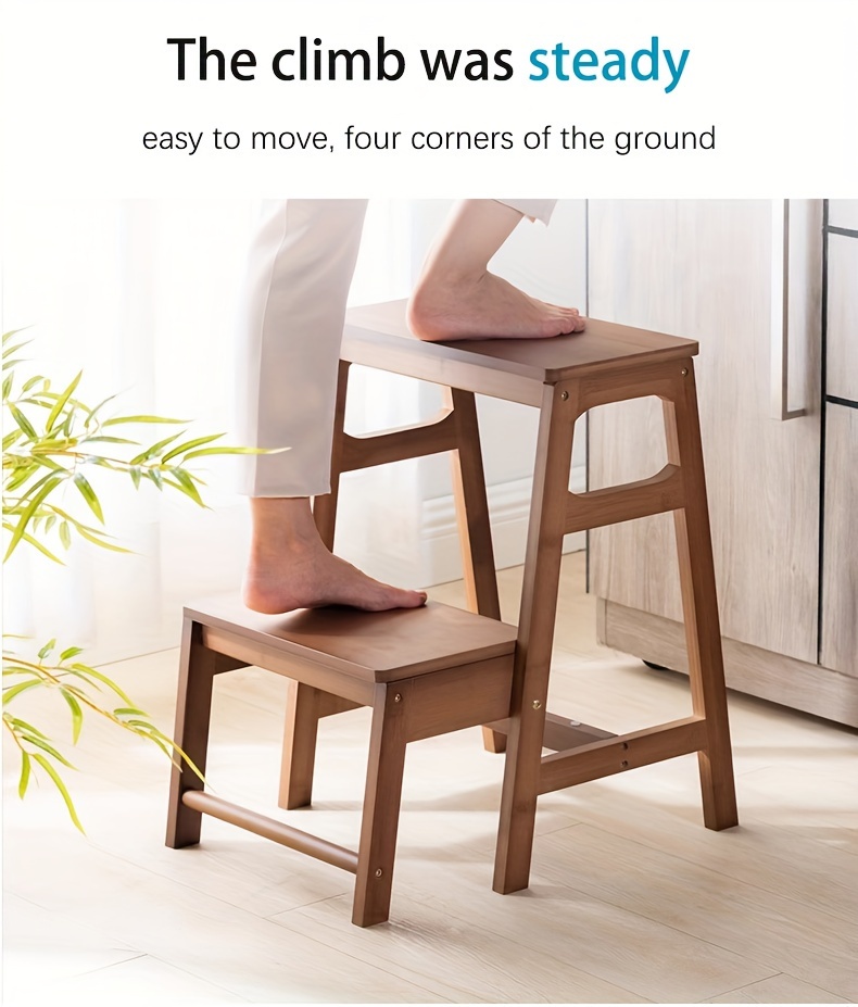 space saving foldable step stool bamboo multi functional ladder design for home use easy clean details 3