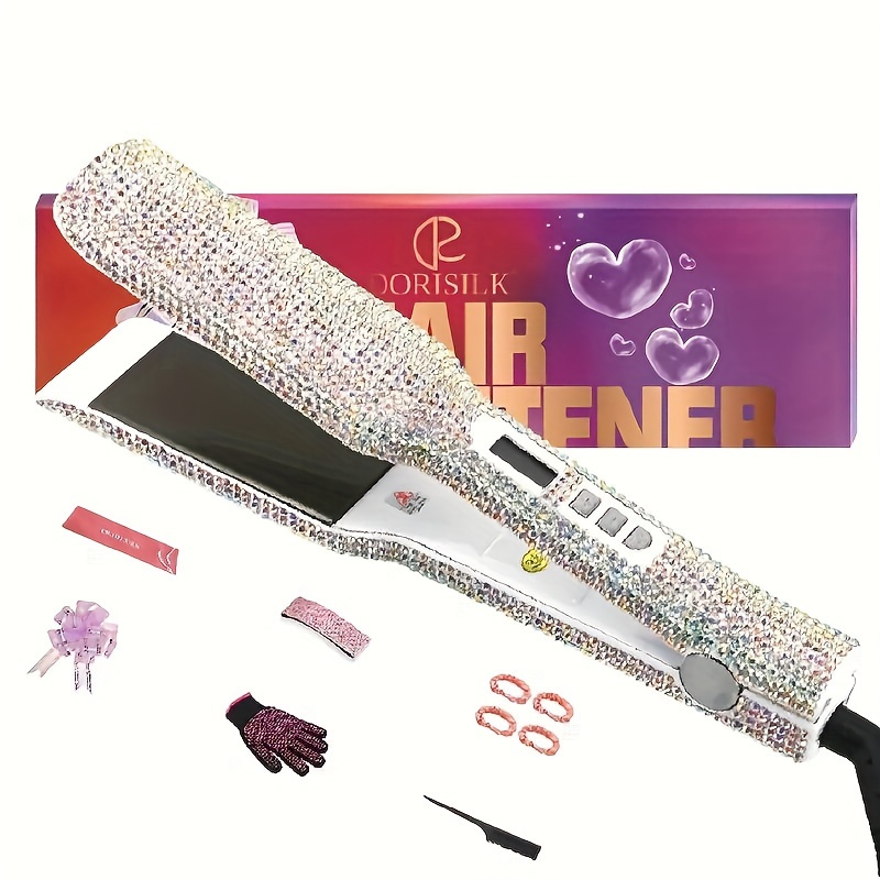 

Dorisilk Crystal Diamond Hair Flat Iron1 Inch 2 Inch Plank Bling Rhinestone Straightening Iron Curling 2 In 1 Salon High Heat 480f Instant Heat Up Dual Straightener