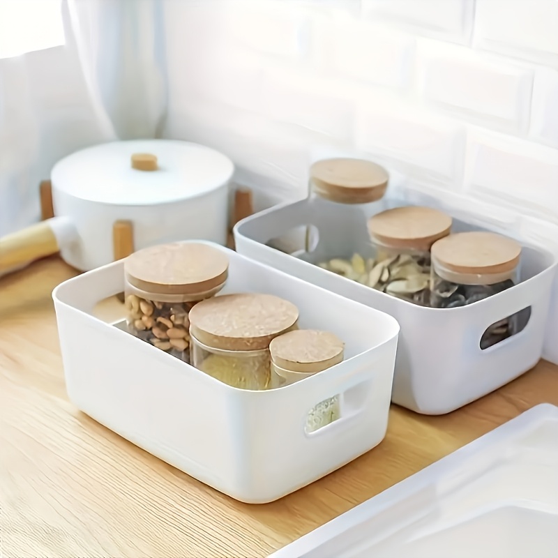 paquete de 10 cajas de almacenamiento portátiles para escritorio, cestas de almacenamiento de bocadillos y artículos varios para baño, cocina y dormitorio, organizadores multifuncionales de plástico, cajas de almacenamiento de cosméticos para el hogar, clasificadores de desorden de cocina, adecuados para suministros de cocina,   y dormitorio 7