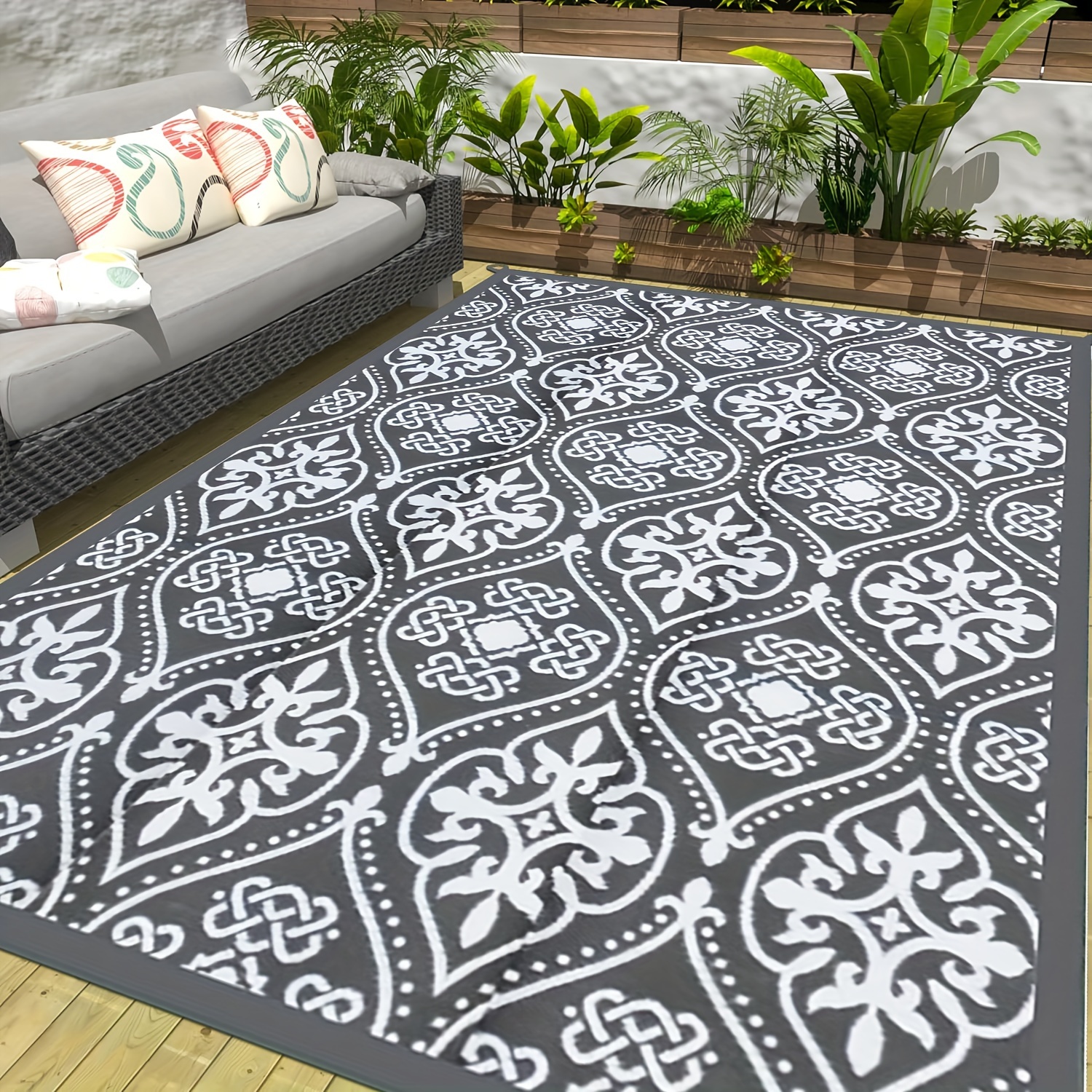 Image of Shipping, Oversized Outdoor Rug 9'x18' (270 X 540cm) For Large Outdoor Plastic Straw Mat , Double-sided Patio Mat, Camping Rug, Floral Outdoor Area Rug For Rvs, Decks, , Picnics, , (certified)