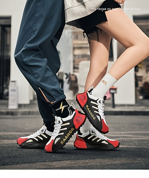 Tenis casuales bajos unisex Dulshaeruo KAAHOO - Ligeros y transpirables de malla y sintético, combinación de colores verde vibrante/rojo/beige/negro, punta redonda cómoda y suela de goma acolchada para caminar, trotar y atuendo casual en primavera/verano, zapatos cómodos, diseño deportivo, construcción duradera, calzado con cordones, moda urbana, forro de tela, calzado versátil, estilo de vida activo