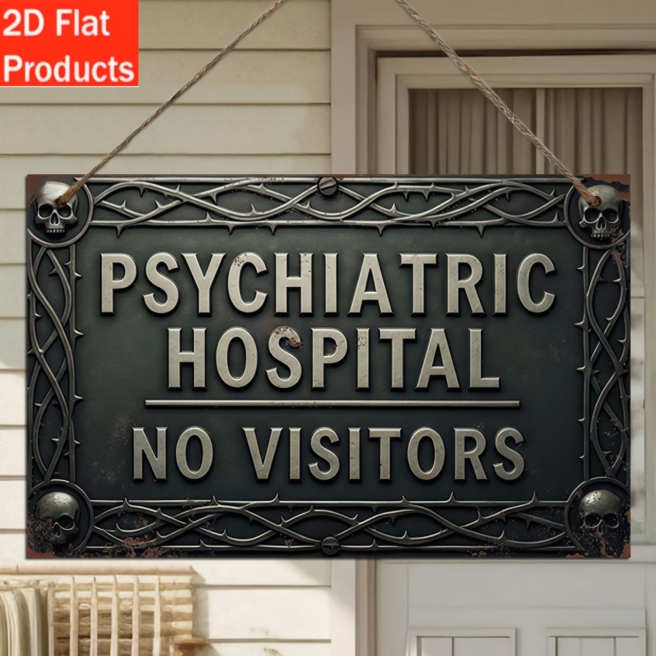 TEMU 2d Flat, 2d Flat Wooden Hanging Sign, Psychiatric Hospital No Thorn Pattern Wood Plaque, Gothic Spooky Vintage Wall Hanging Decor For Halloween