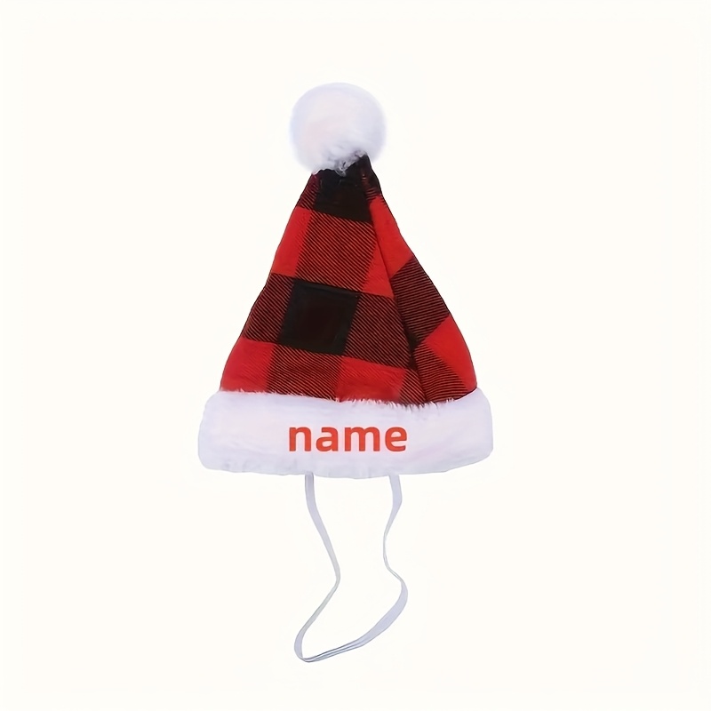 TEMU Ized Plush Dog Christmas Hat With Name/text - Pug/bichon Frise Style For Small/medium/large Breeds, Soft Pet With Custom Tag, No-sew For Xmas