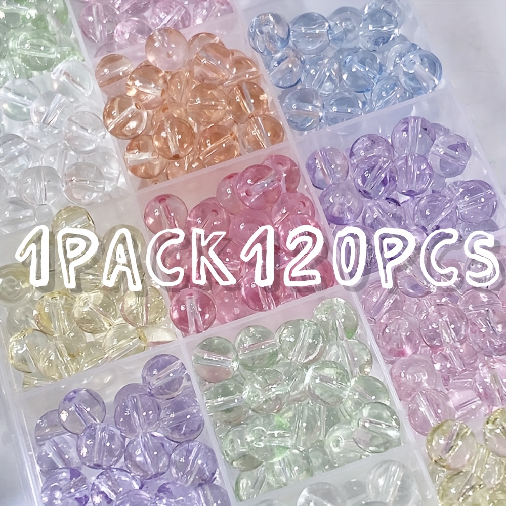 120pcs Assorted Transparent Glass Beads, 8mm Ideal For Jewelry Making And Gift