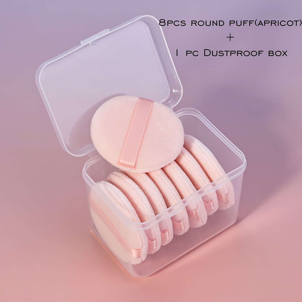 TEMU 8pcs Soft Velvet Round Cosmetic Pad Set With 1 Storage Box, Washable Facial Makeup Tool, Gentle Texture And Easy To Clean, For Daily Foundation