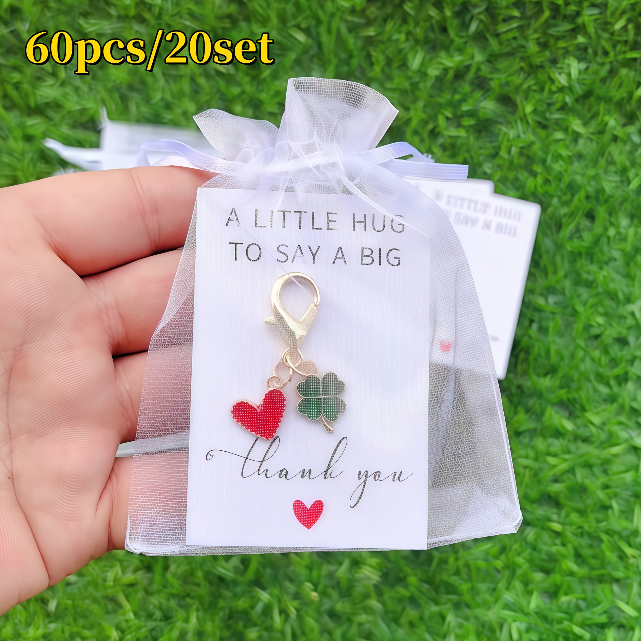 TEMU Ensemble de 60 porte-clés - dorée, cœur rouge, pendentif à feuilles, accessoires pour sac et clés de voiture, d' (20 porte-clés + 20 cartes + 20