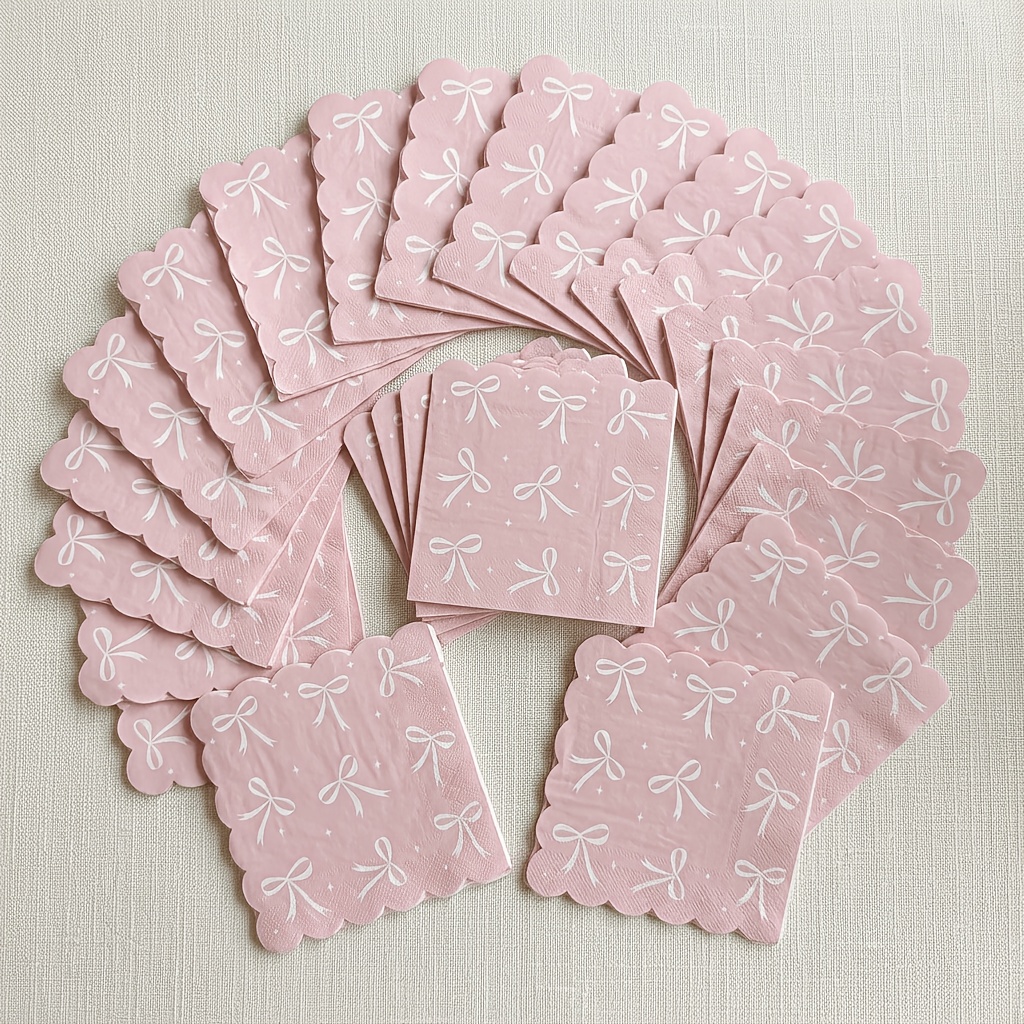 TEMU 40pcs, Pink Bow Themed Party Napkins, Party Paper Tissues, Party Decoration, Suitable For Mother's Day, Birthday Picnic, New Year, Valentine's