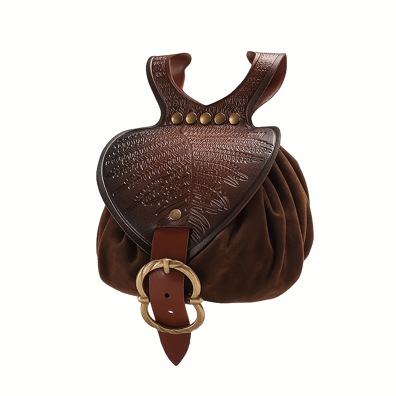 TEMU 1pc Renaissance-style Leaf Embossed Waist Pouch, Enhances Elf-themed Ambiance, Suitable For Medieval-themed Events, Viking Cosplay, And Larp.