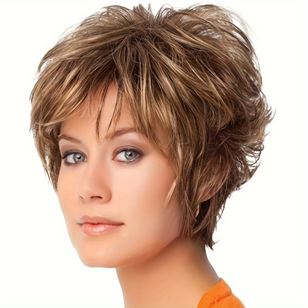 

Elegant Fiber Wig For Women, Short Curly Wave 10 Inch, 130% Density With Bangs, Synthetic Cap For