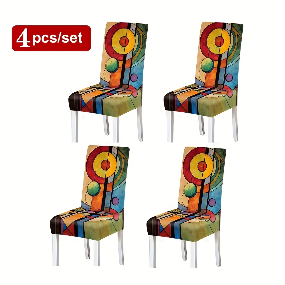 E-shop 2er/4er/6er Stück Bedruckte Elastische Stuhlhüllen, Abnehmbares und Waschbares Stuhlbezug-Set, Weiche und Bequeme Elastische Sitzschoner, Mit 2D