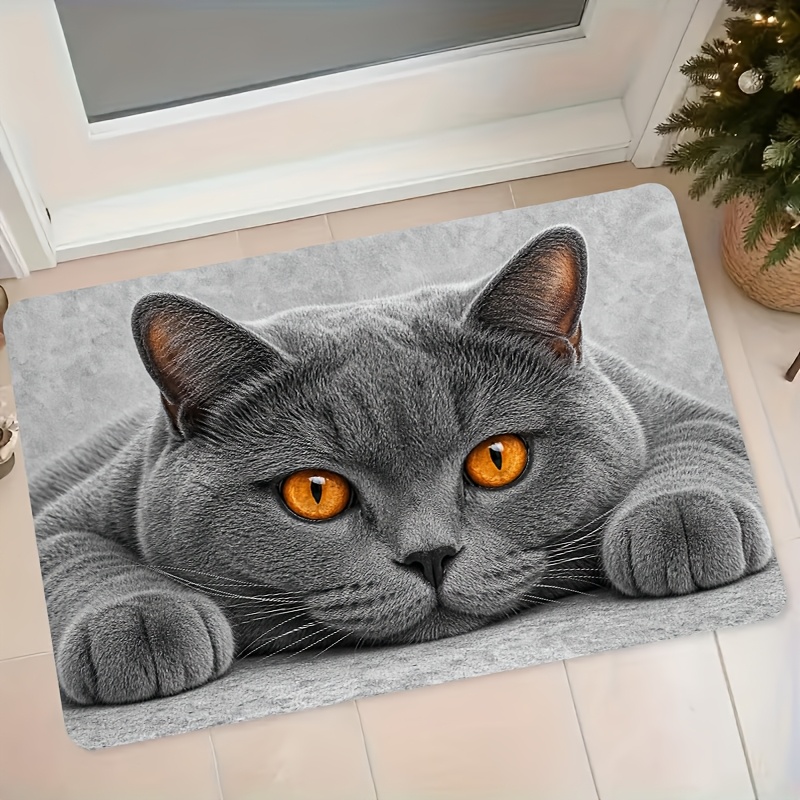 TEMU 1pc British Shorthair Cat Print Floor Mat Suitable For Entryway, Bath Rug With Non-slip Backing, Absorbent Soft Suitable For Foyer, Restroom