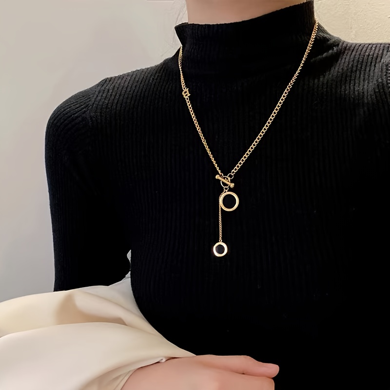 Image of Qixi Festival Gift: Tassel Necklace For Women, Stainless Steel, Long Roman Neck Chain, Lightweight Luxury For Evening Parties, Perfect Accessory For Girlfriend