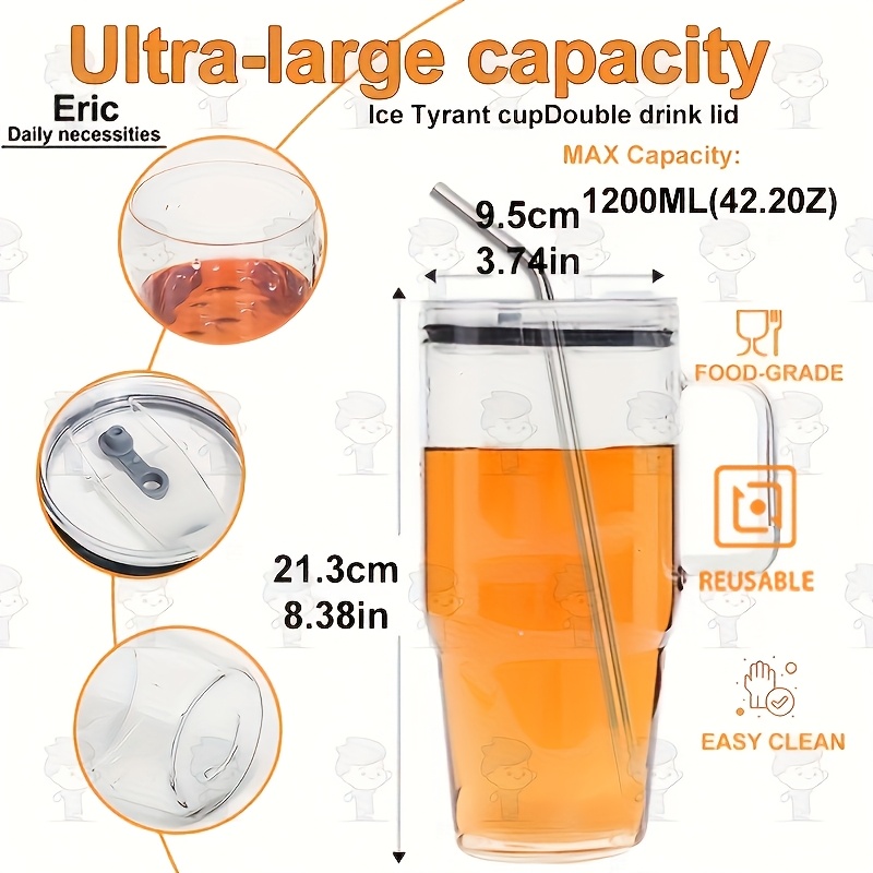 E-shop Ein Set aus großvolumigen 1200ml/42.2oz Auto-Wasserbechern mit Deckeln und Strohhalmen, geeignet für Eiskaffee, Saft, Milch, Bier, Geschenke für