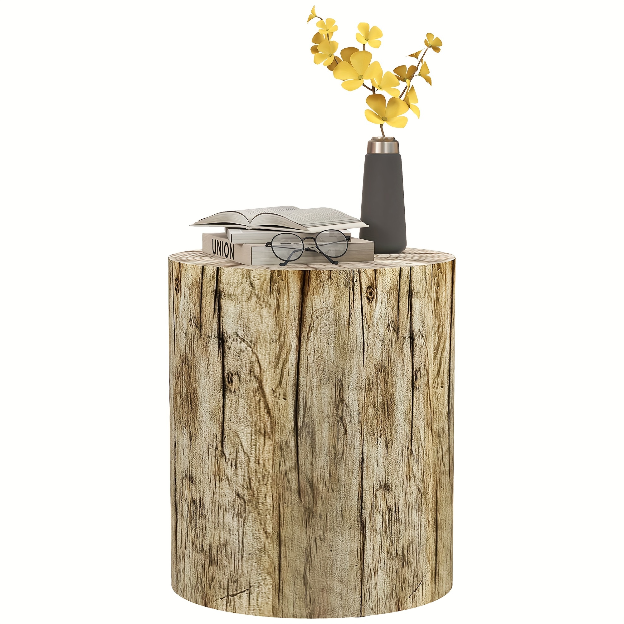 

Homcom Tree Stump Stool, Decorative Side Table With Round Tabletop, Concrete End Table With Wood Grain For Indoors And Outdoors