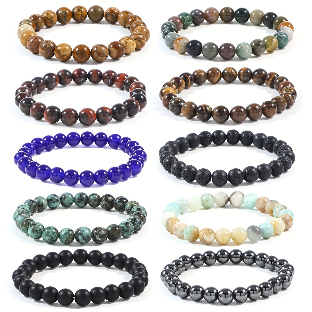 

Ensemble De 10 Bracelets En Perles De Pierres Naturelles Colorées, Fait Main, Bijoux De Poignet Élastiques