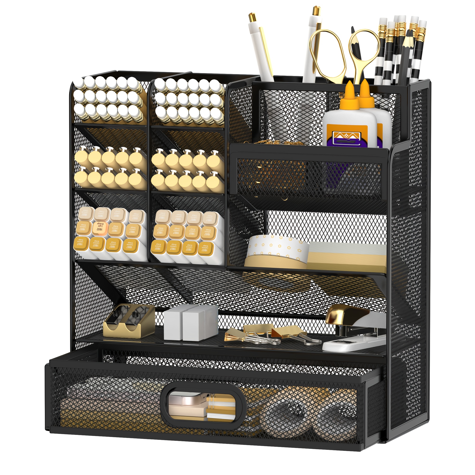TEMU Daltack Versatile Pencil Organizer, Mesh Pen Holder For Desk, Desk Organizer With Drawer, Desk Organizers And Accessories For Office And Art