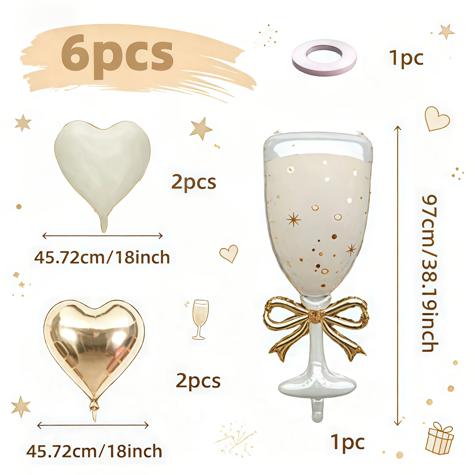 TEMU 6pcs Balloon Roo Glass Foil Balloons With Heart-shaped Suitable For Wedding, Birthday, Anniversary Decorations - Creamy & Balloon Set For Bridal