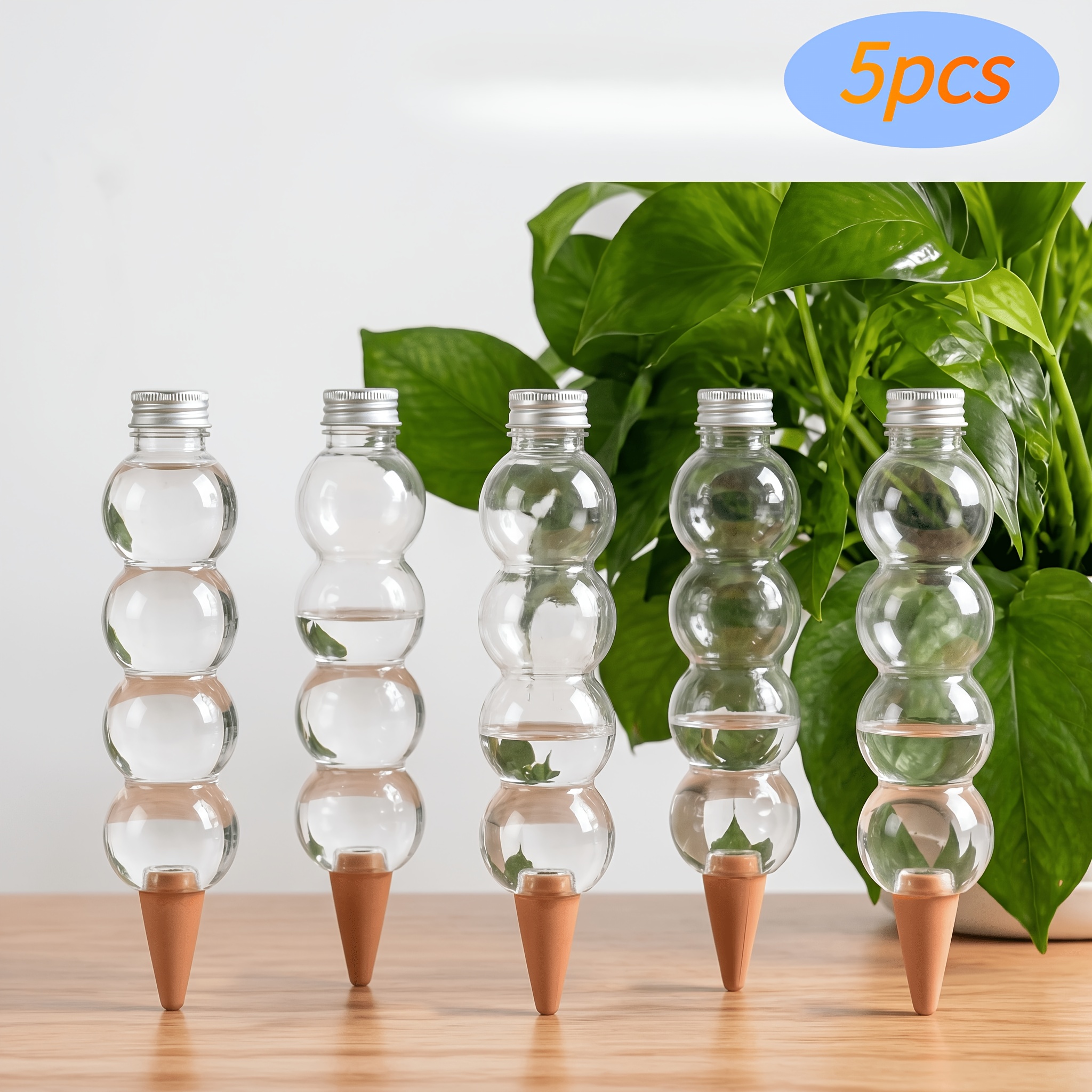 TEMU 5pcs Set Of No-installation Long Gourd-shaped Automatic Waterers, Drip Irrigation Leak-proof, 16.91 Oz Large Capacity, 3-7 Days Of Watering,