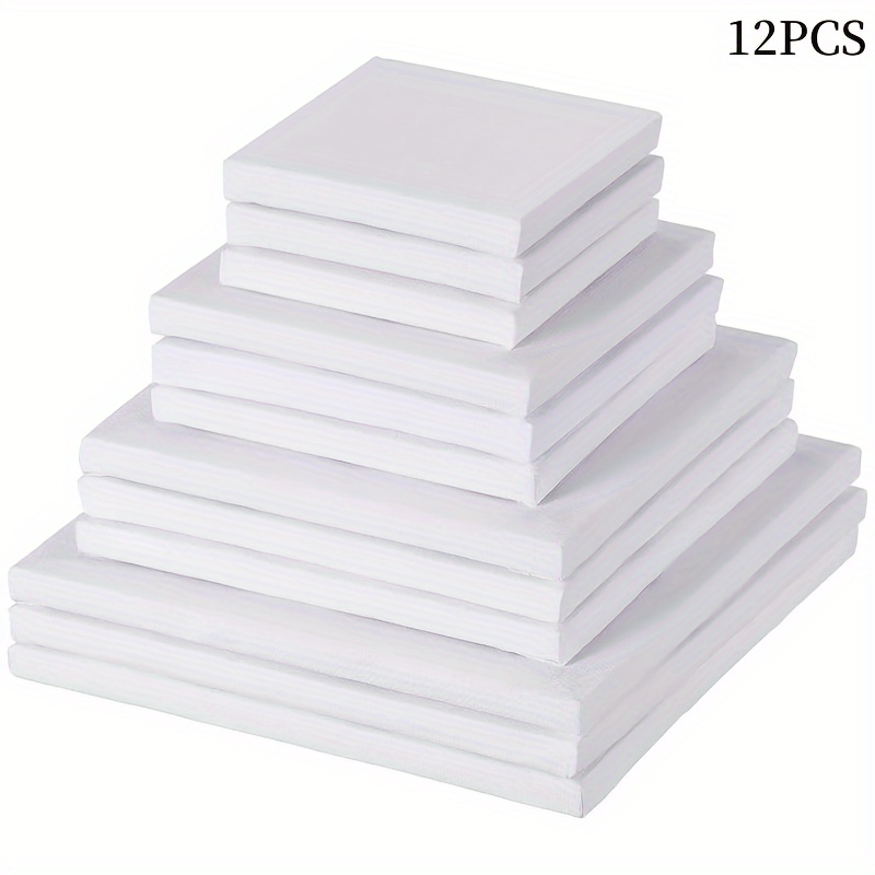 12pcs Assorted Size 3 Inches, 4 Inch, 5 Inch, 6 Inch Canvas Stretched For Craft Painting Drawing