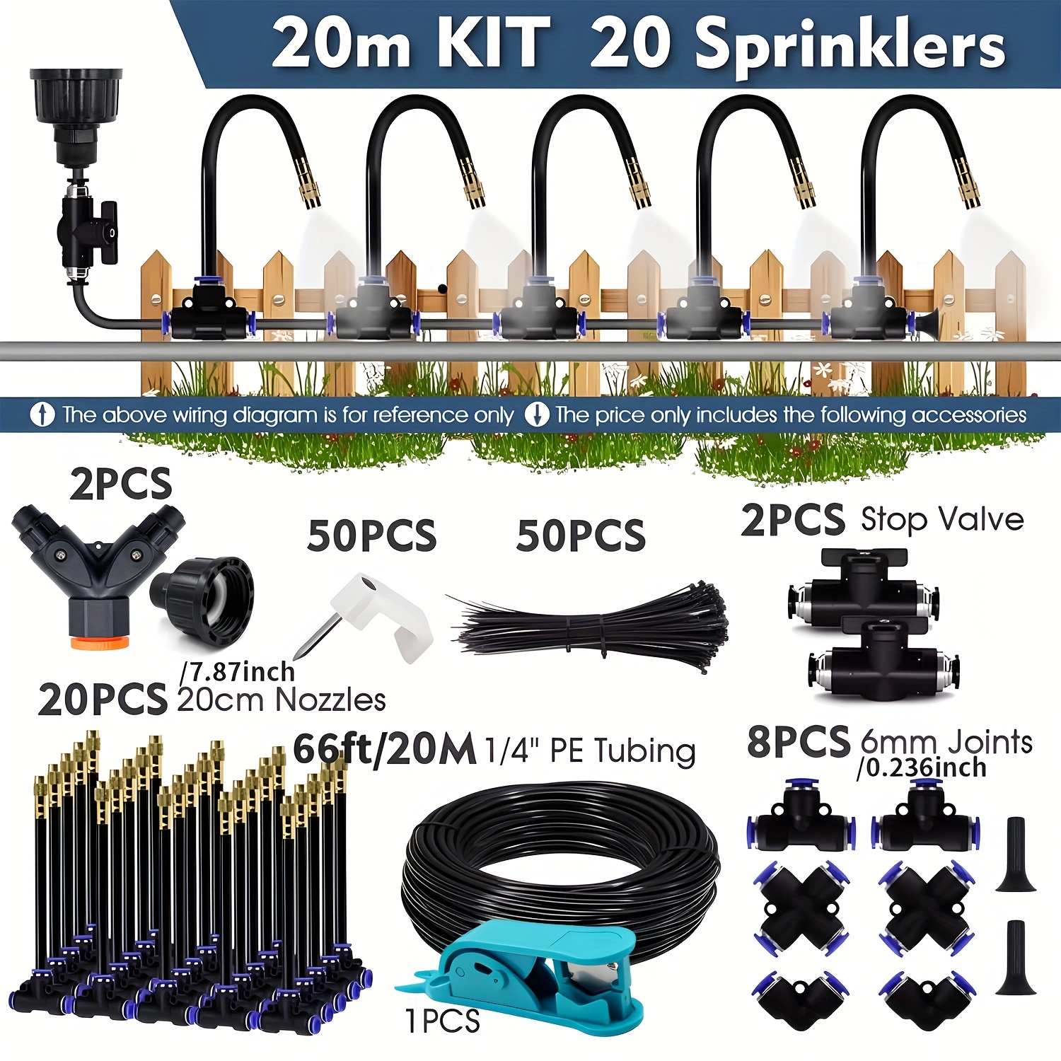 E-shop 30-5M 1/4" 4/6Mm Nebelkühlungssystem 360 Grad Biegefreie Einstellbare Düse Vernebler Sprühgerät für Gartenbewässerung im Freien