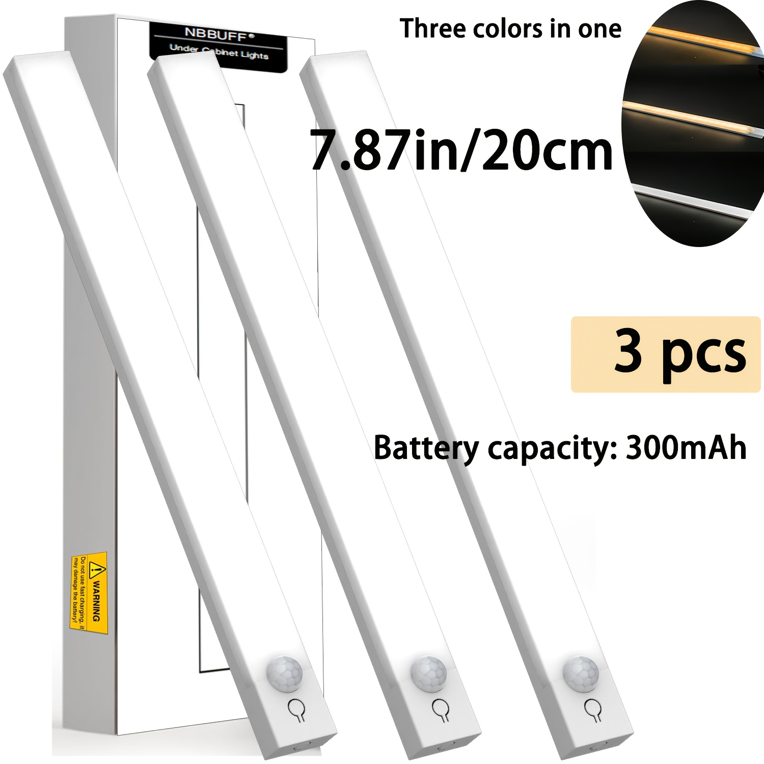 TEMU 3pcs Led Motion Sensor Lights - Dimmable Cabinet Lights, Usb Rechargeable, 3-color (3000k/4500k/6000k), Night Lights For Bedroom, Staircase,