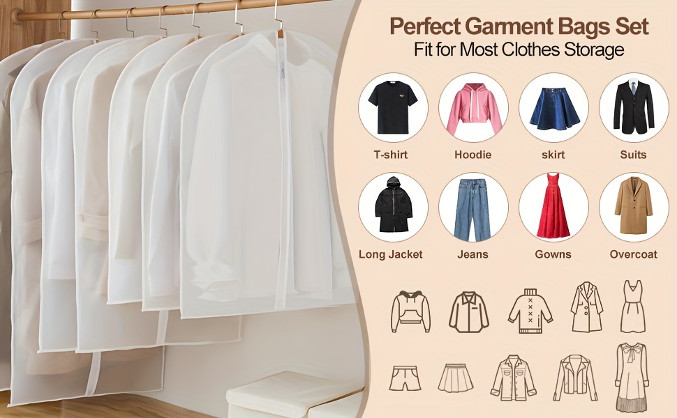 5pcs garment bags for hanging clothes clear garment bag dust proof clothes cover bags peva moth proof breathable clothes protectors with full zipper for closet clothes storage details 3